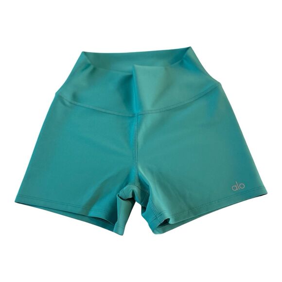 ALO Yoga High Waist 3.5” Inseam Shorts Aqua Green Size Medium Gym Train Workout - Picture 11 of 11